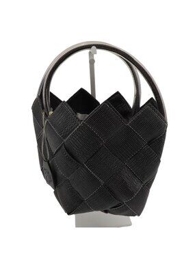 VTG DKNY Black Woven Bucket Bag Handbag Top Handle Purse Donna Karan New York